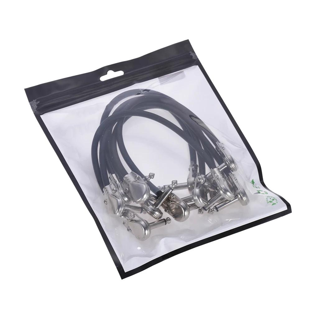 15cm/ 6in 30cm Guitar Effect Pedal Instrument Patch Cable 1/4" Silver Right-angle Plug Black PVC Jacket, 6-Pack