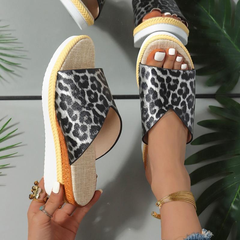 Leopard Wedges Slippers High Heels Women Sandals Platform Beach Dress Flip Flops Fashion New 2024 Pumps Brand Mujer Slides