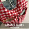Fashion Red Plaid Tote Bag Large Capacity Shoulder Bag Lightweight Canvas Vest Bag  Storage Bag