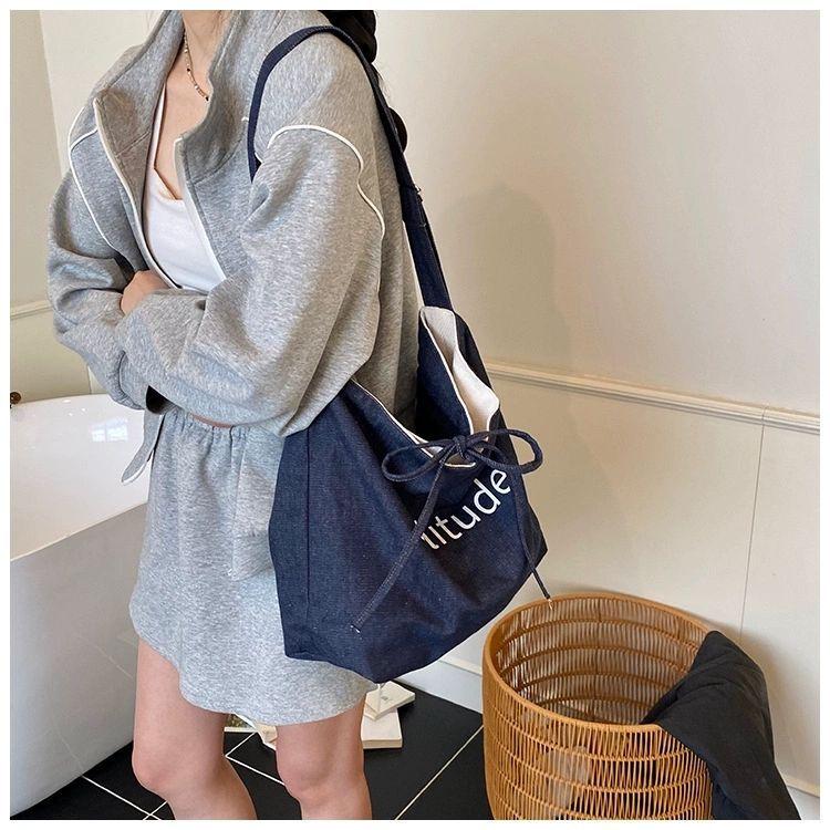 

Корейская холщовая сумка большой емкости Женская повседневная универсальная сумка через плечо кросс-боди Студенческая сумка-тоут Модная 43x13x32