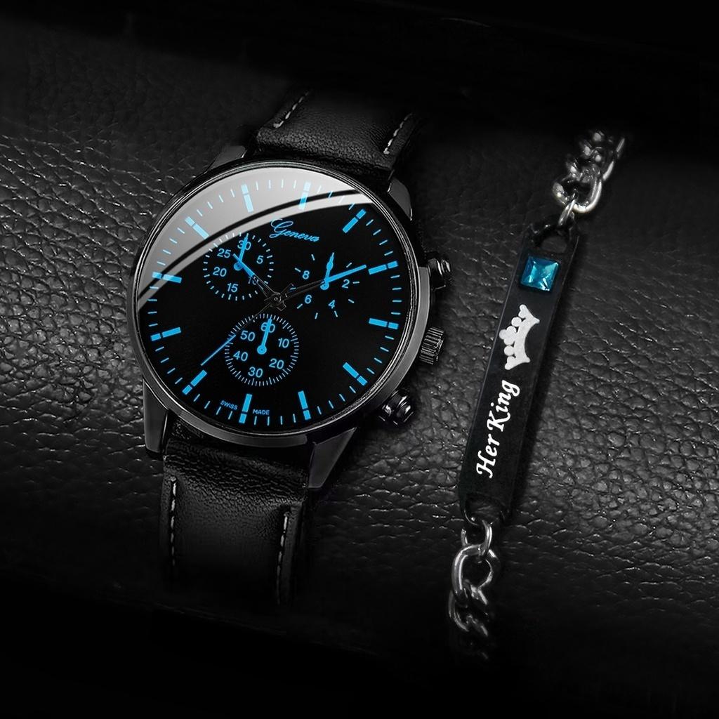 Geneva Men Business Watches Fashion Leather Stainless Steel Band