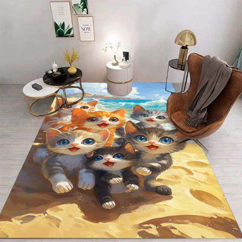 Kawaii Cute Cat Kitten Carpet Cartoon Living Room Bedroom Kitchen Sofa Entrance Rug Non-slip Washable Home Beautiful Decor Mat