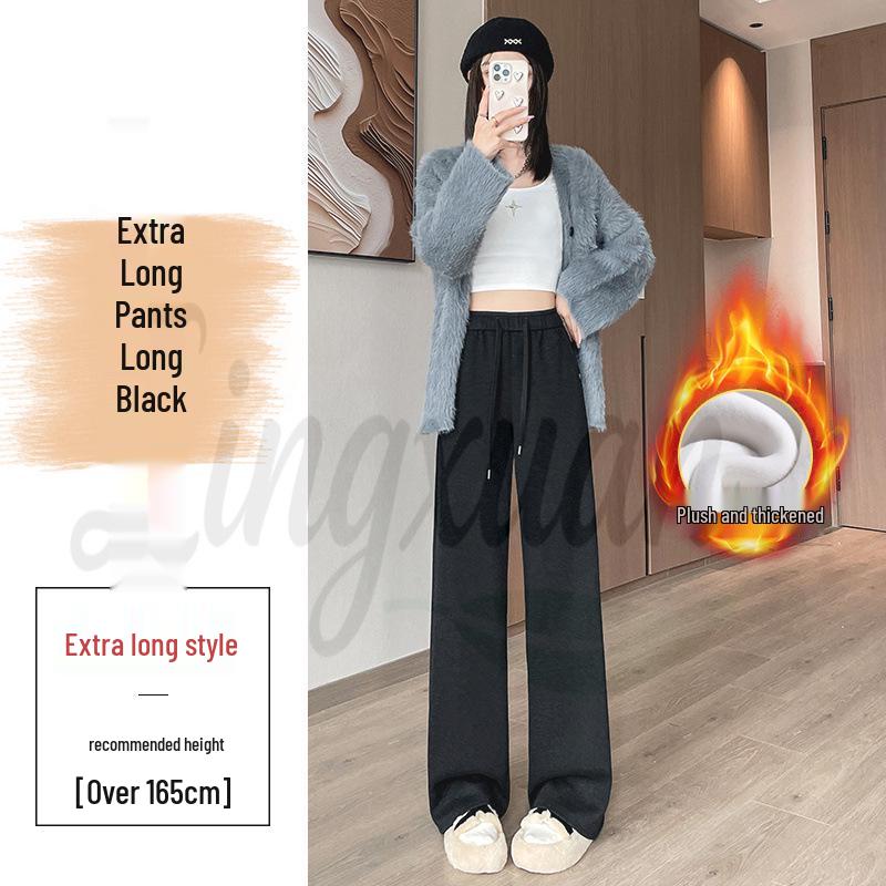 2026 Fall/Winter Off-White High-Waisted Cashmere Wide-Leg Pants with Velvet, Casual Floor-Length for Women