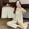 Summer Cloud Cotton Pajamas Women'S Japanese Casual Small Floral Short-Sleeved Trousers Loungewear Three-Piece Set