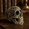 Harz Gothic Statuen Kreative Totenkopf Blumen Skulptur, Menschlicher Kopf Skelett Statue, Sammlerstücke Halloween Ornamente für Heimdeko Dekor, Requisite