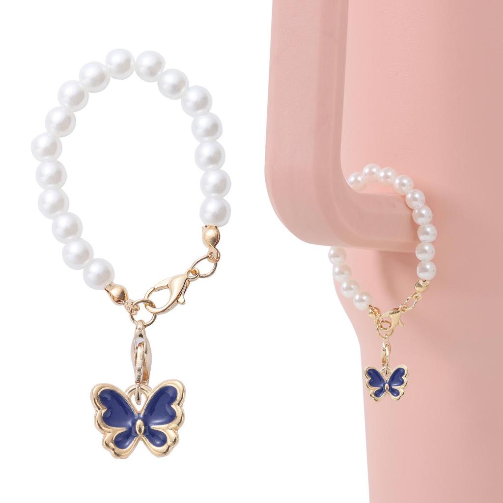 Simple Style Faux Pearl Pink Butterfly Keychain with Stanley Pendant