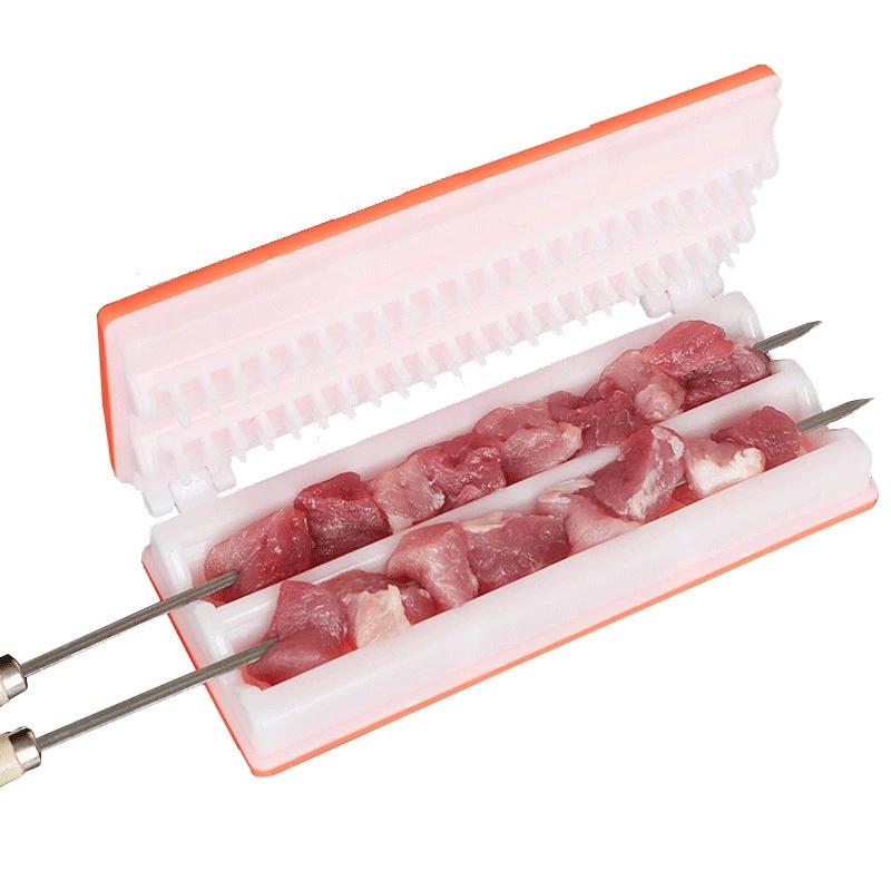 BEPAN New Double Row BBQ Meat Skewer Machine Multifunctional Reusable Plastic BBQ Skewer Maker Kebab Tool Kitchen Accessories Camping