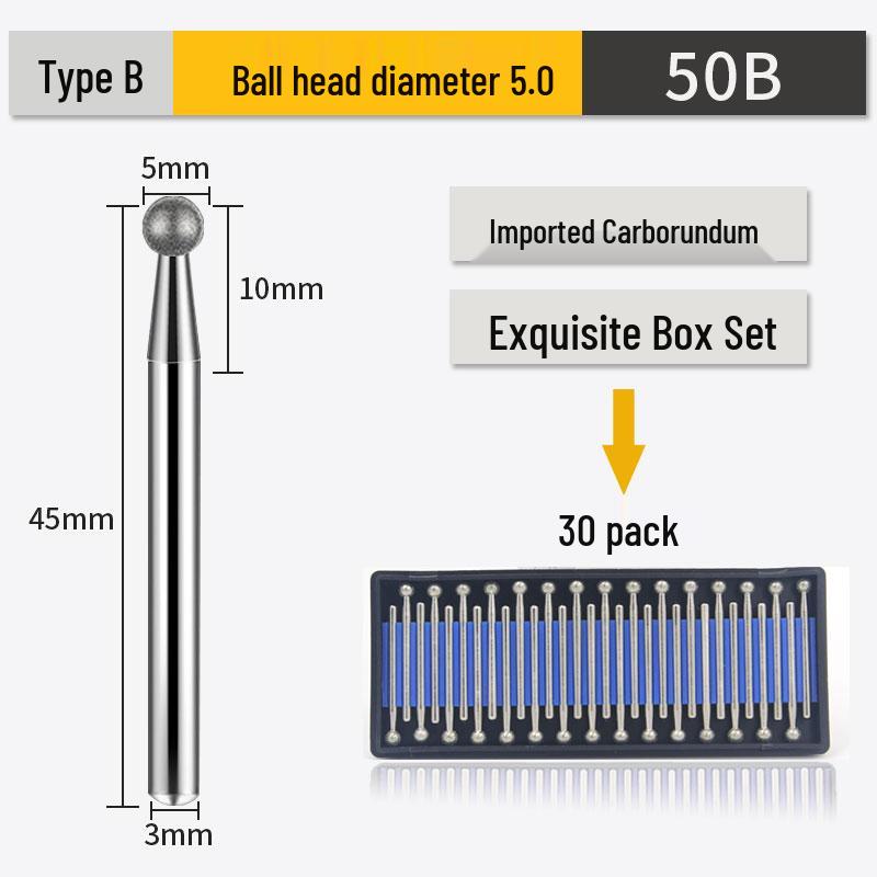 Banglun Diamond 3mm Alloy Grinding Head Set: Jade Carving, Cylindrical, Conical, Ball Needles
