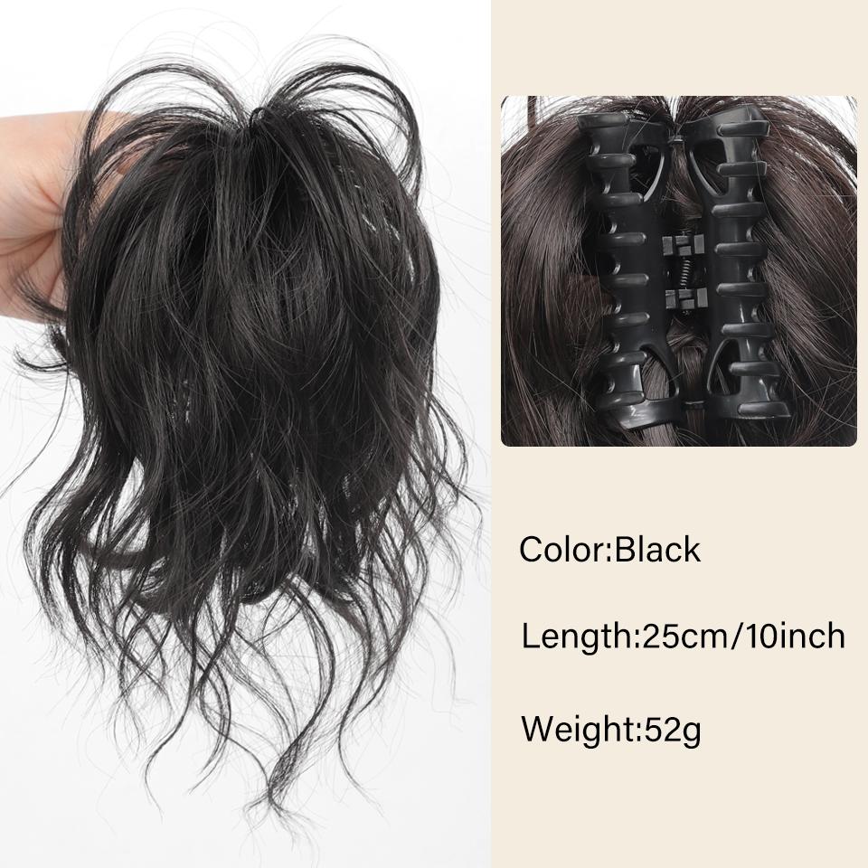 Synthetic Half-tie Hair Bun Messy Dragon Beard Meatball Head Bun Low Claw Chignon Wrap Around for Women Hairtail Extension