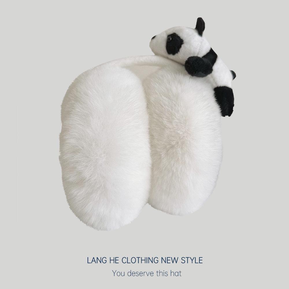 Nauszniki damskie Cute Panda Plusz - ciepła, przeciwzamarzaniowa, wiatroszczelna ochrona uszu na jesień i zimę 2024