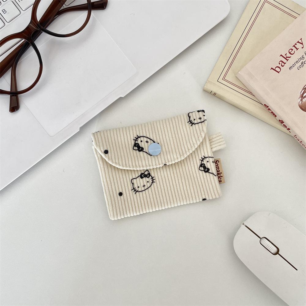 New Floral Corduroy Card Bag Small Coin Wallet Hasp Coin Purse Student ID Card Holder Kids Cute Purse Bus Card Sleeve