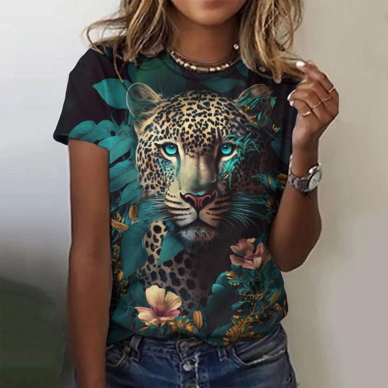 

Leopard T-Shirts Animal 3D Print Women New O-Neck Casual Short Sleeve T Shirt Y2k Harajuku Oversized Tees Tops Female Clothing S