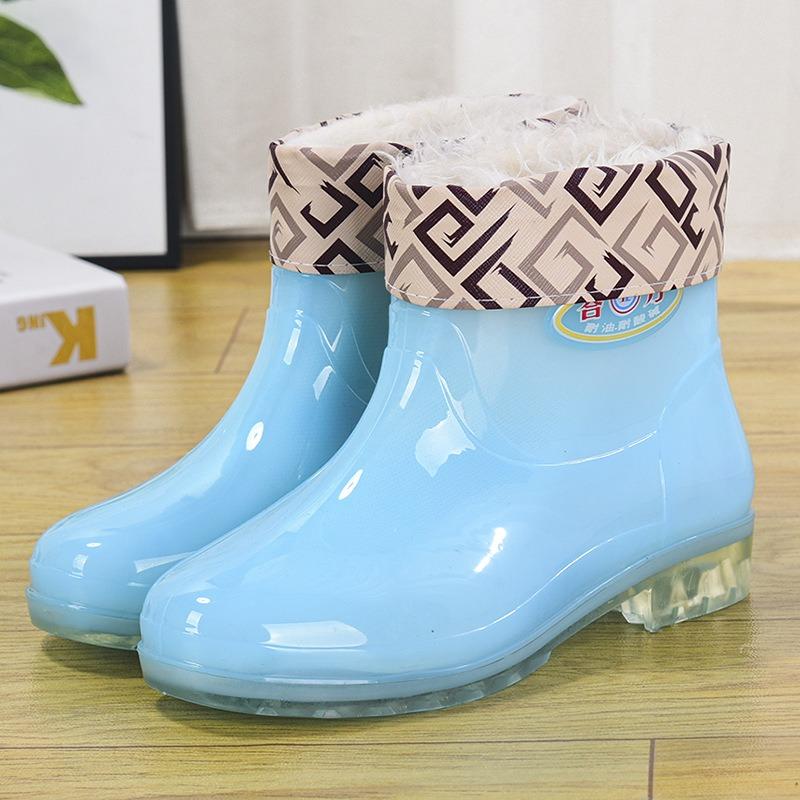 Non-slip short rubber shoes rain shoes women's summer rubber boots jelly waterproof shoes transparent medium tube plastic laundry overshoes