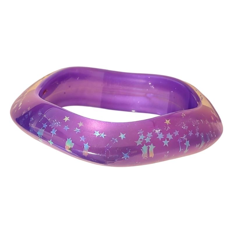 Stylish Oversized Colorful Bracelet Trendy Eye Catching Sparkling Star Pattern Resin Bangle Jewelry For Women