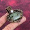 Moss Prehnite Pendant Copper Wire Wrapped Pendant Rainbow Moonstone Gemstone Jewelry