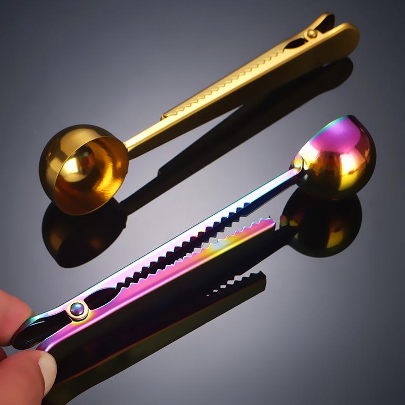 304 Stainless Steel Dual-Function Measuring Spoon and Food Sealing Clip for Coffee and Milk Powder
