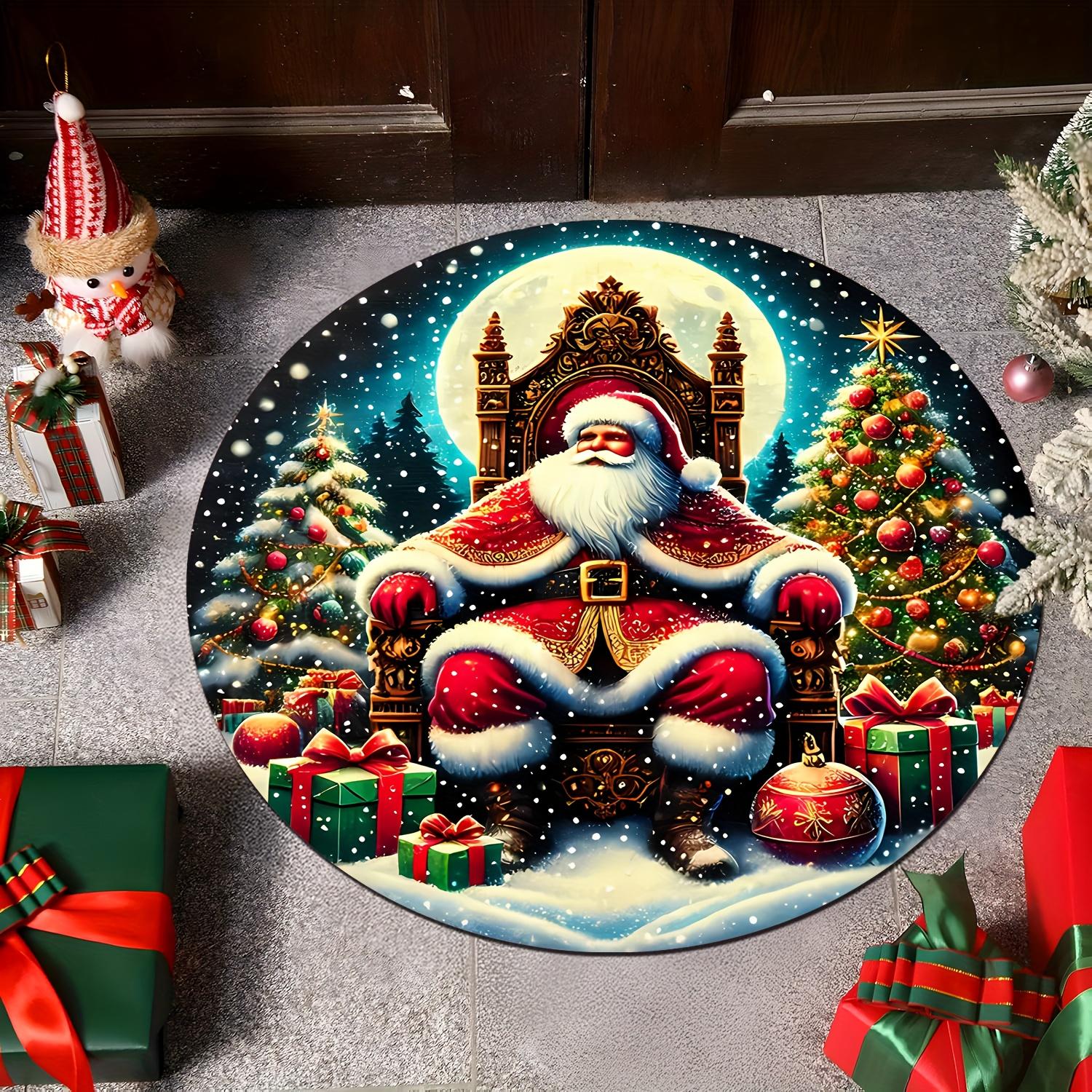 

Moon Santa Gift Round Rug, Indoor Outdoor Mat for Farmhouse, Living Room, Bedroom, Kitchen Holiday Decor, Xmas Diameter 60cm