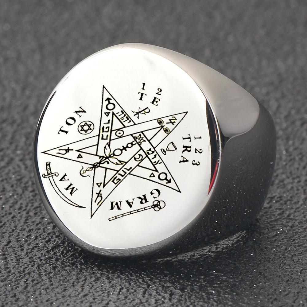 Fashion Tetragrammaton Viking Rings For Man Wahyeh Magical Blessed Pentagram of Solomon Amulet Stainless Steel Punk Male Ring