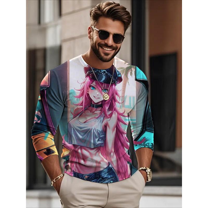 Autumn Men's Long sleeves T-shirt anime beauty sexy 3D printed casual loose Long sleeved T-shirt men's clothing tops