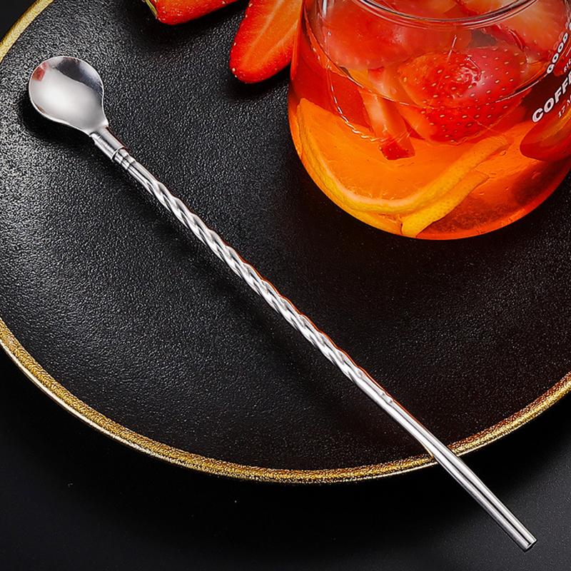 Stainless Steel Straw Mixing Spoon, Straw Spoon Integrated Dual-Use Creative Metal Drinking Tube Spoon
