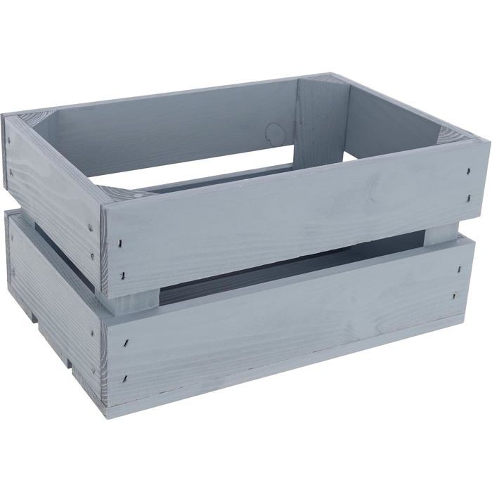 Caisse en Bois Gris - CREATIVE DECO - 30 x 20 x 15 cm - Rangement Bois - Vintage - Cagette en Bois