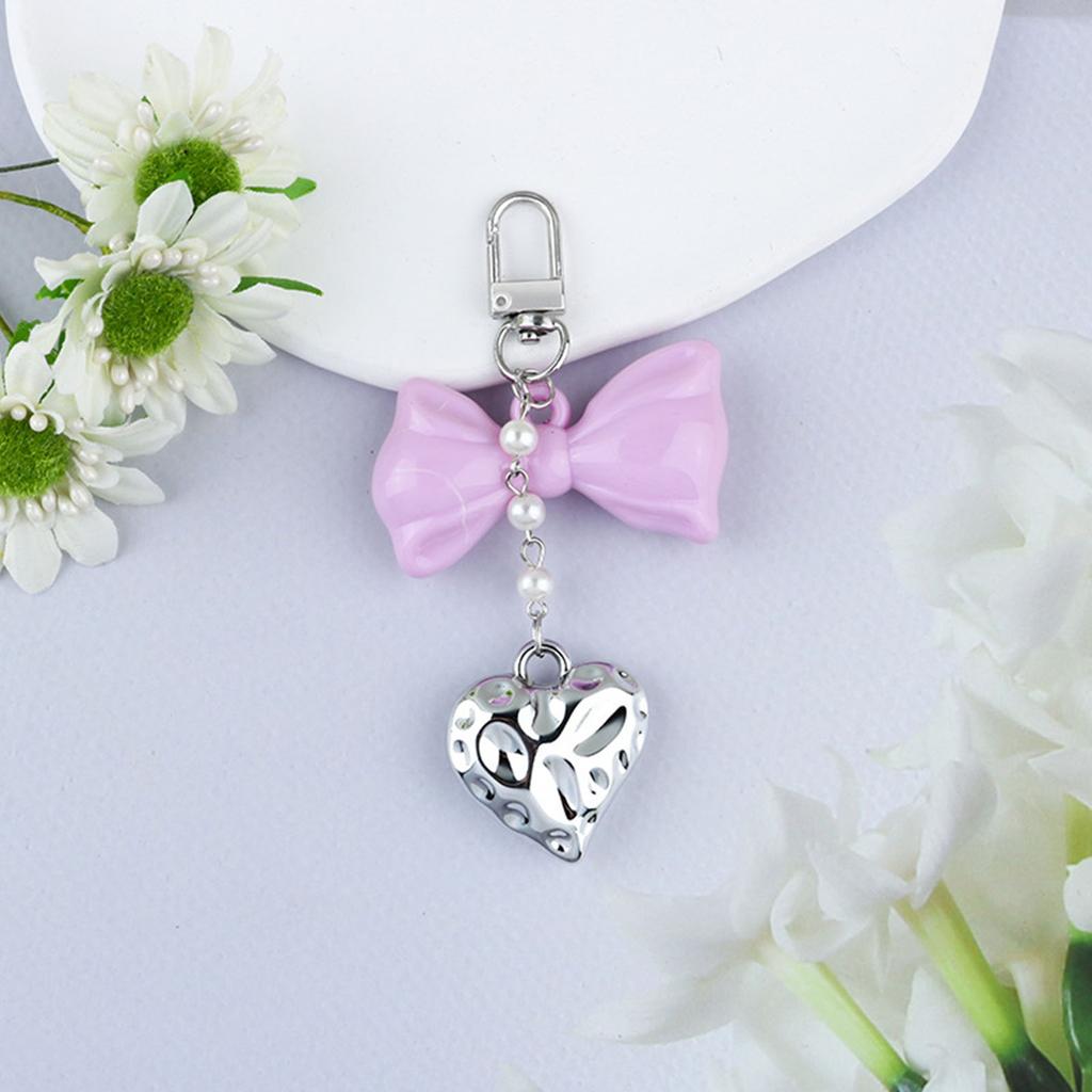 Chic Ripple Heart Bow Keychain Accessory Heart Wave Bowknot Keychain Pendant Elegant Keyrings for Daily and Party Use