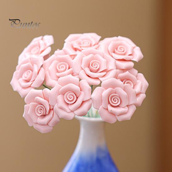 Ceramic Flower with Stem Realistic Handcrafted Artificial Home Colorful Blossom Decoration Office Living Room Vase Fake Simulation Decor