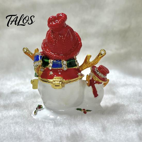 Small Jewelry Organizer for Earrings Christmas Theme Box with Magnetic Hinge, Alloy Enamel Vintage Detailed Relief Craftsmanship Style Organizer,