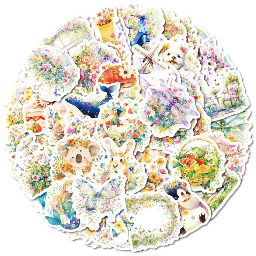 50 Watercolor Fresh Various Small Animal Stickers Notebook Mobile Phone Water Cup Waterproof Decorative Stickers