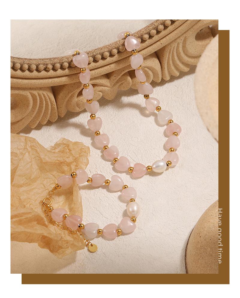 Rose Quartz & Titanium Steel Handmade Necklace - Women's Fashion Clavicle Chain
