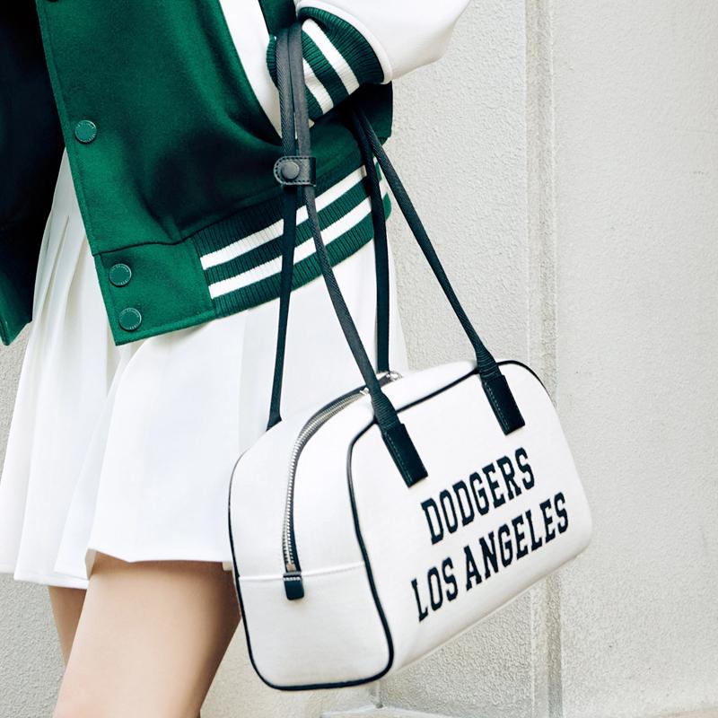 New MLB Artificial Leather Shoulder Bag Shoulder Bag Toast Bowling Bag Unisex Cream White 3ABQL014N-07CRM