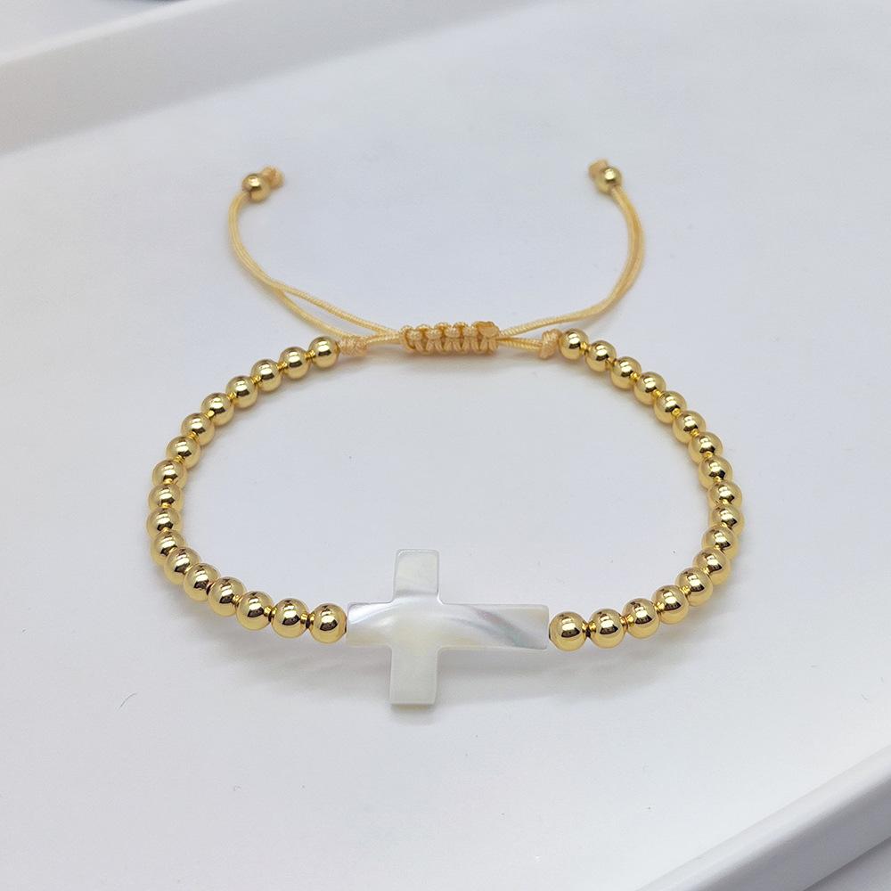 Nicssy Gold Color Beaded Bracelets for Women Jewelry Natural Shell Cross Star Heart Charm Bracelet Adjustable Rope Pulseras