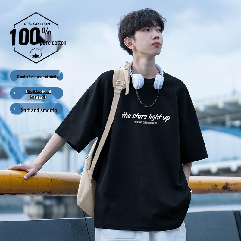 MEDE Men s 100% Cotton Retro Letter Short Sleeve T-Shirt L