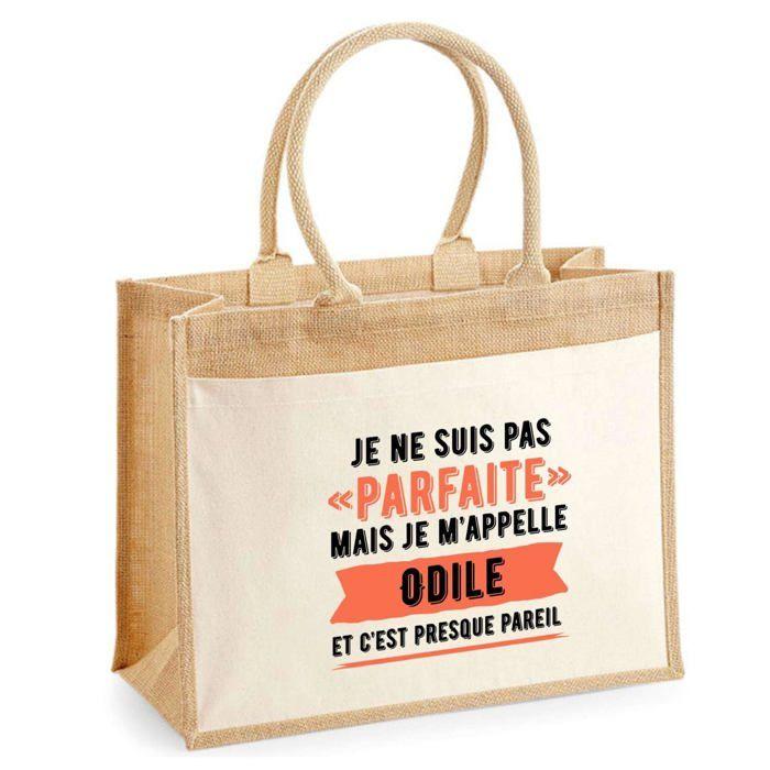 Cabas jute avec poche Odile Parfaite Cadeau humour femme Anniversaire Noël fête des Mères Mamie | Sac shopping courses