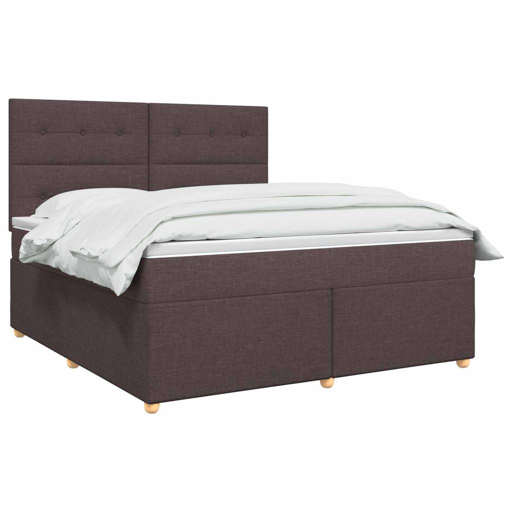 Box Spring Bed with Mattress Dark Brown 140 X 190 Cm Fabric