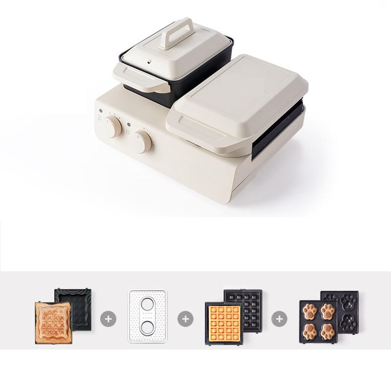 

220 В бытовая электрическая вафельница 4 в 1 с антипригарным покрытием для домашнего завтрака, машина для выпечки хлеба и тортов, сковорода с 3 пластинами 220-240V&AU белый