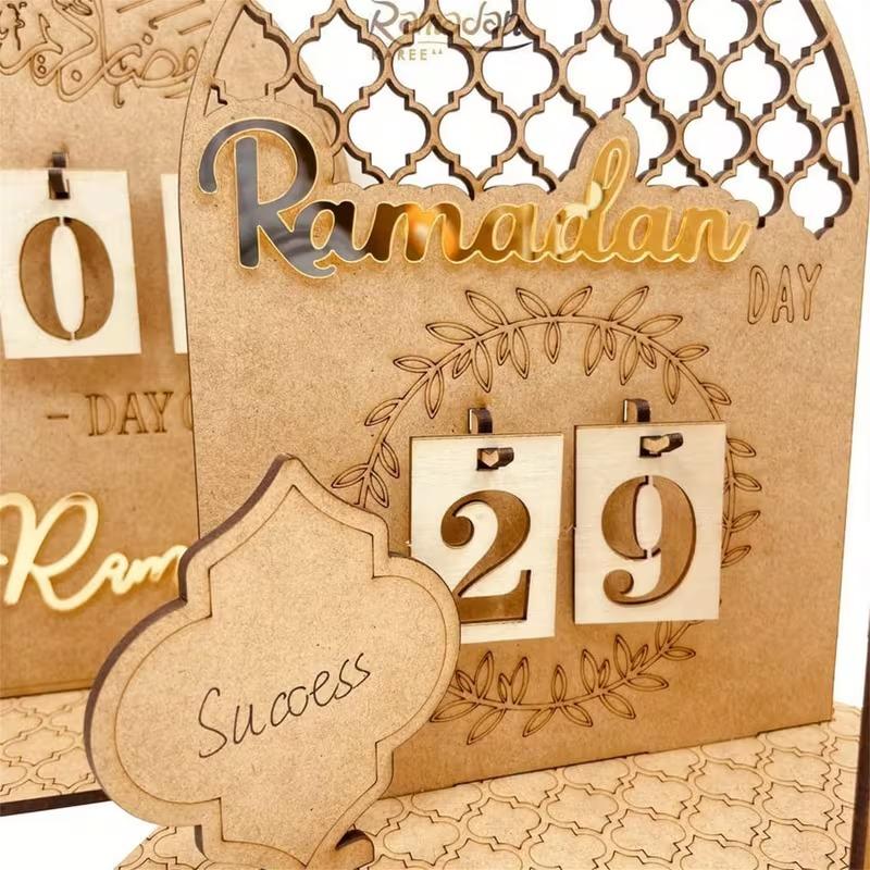 Eid Mubarak Wooden Advent Calendar for Ramadan Countdown Date Tracker 2026 Islamic Holiday DIY Gift for Kids