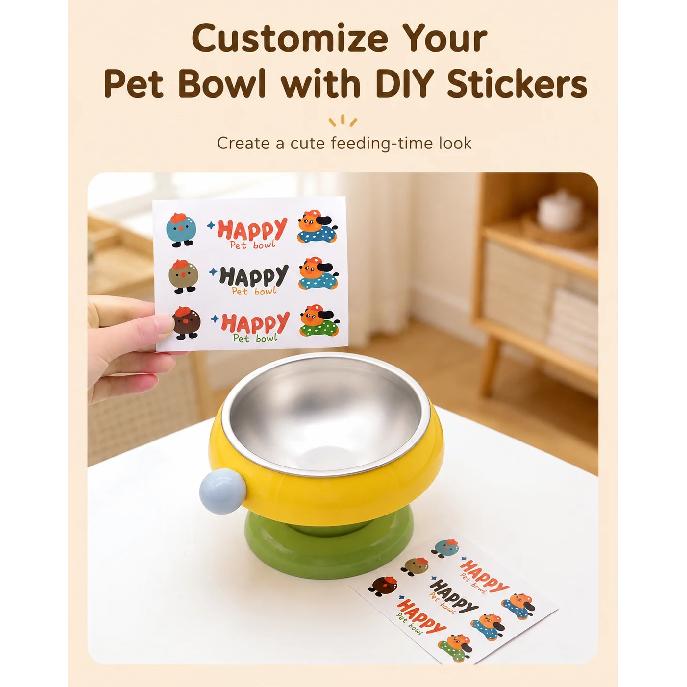 Stainless Steel Elevated Cat Dog Bowl Detachable Anti-Tip Pet Feeding Bowl Cute Food Water Bowl with Neck Support