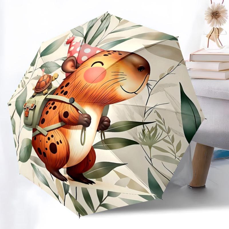 1pc Capybara Flowers Automatic Open/Close Folding Umbrella - Compact 8-Rib Design, Daily Use, Perfect Gift for Friends & Family Yy260327058