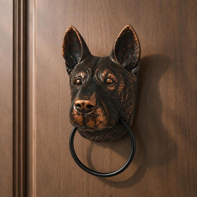 Decorative Animal Door Knocker with Raised Head and Lifting Handle for Wood, Metal, Garden, Entry, and Shop Entrances