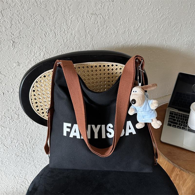 Trendy Casual Canvas Tote Bag With Zipper Street Style Large Capacity Handbag Without Pendant