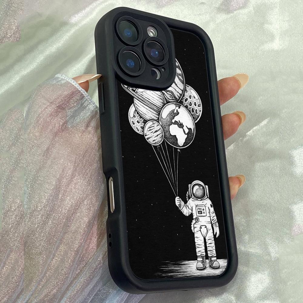 JT51 Astronaut with Planets Phone for iPhone 17 Pro Max Samsung S26 A17 A07 Xiaomi 15T Redmi Note 14 Pro Plus Soft TPU Case Cover