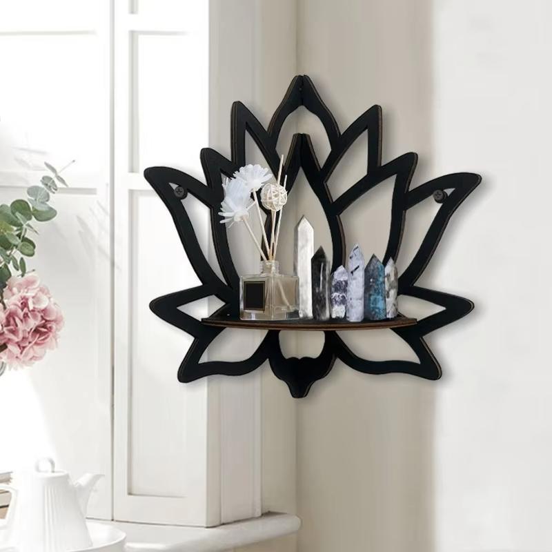 Wooden Lotus Hollow Decorative Rack Aromatherapy Organiser Essential Oil Candle Holder Wall Mounted Shelf Corner Shelf