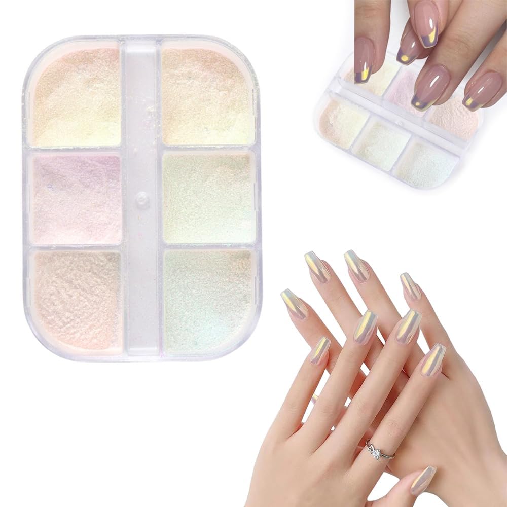 HUDA GIRL 6Shade Chrome Nail Powder for Nail Art, Glitter Powder with Mirror Shine Finish For Women