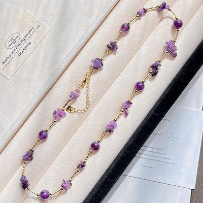 Wind Autumn and Winter Natural Amethyst Sweater Chain Necklace Collarbone Chain
