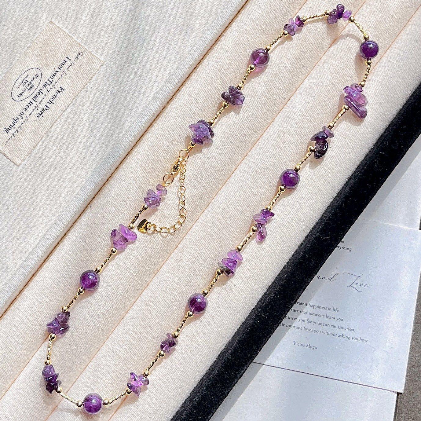Autumn And Winter Natural Amethyst Sweater Chain Necklace Collarbone Chain