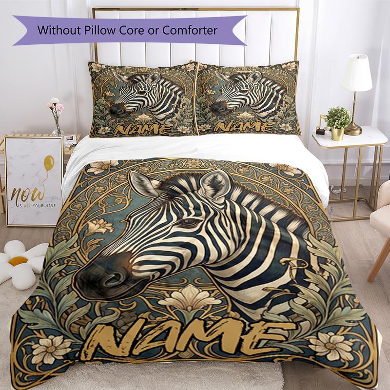 3pcs Custom Name Zebra Bedding Set Duvet Cover Closure Includes 1 Duvet Cover & 2 Pillowcases, Soft and Comfortable for All Seasons.