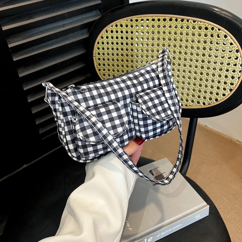 Ny lett og vakker rutete dameveske for pendling til jobb, skulderveske, underarmsveske, fasjonabel bærbar håndveske
