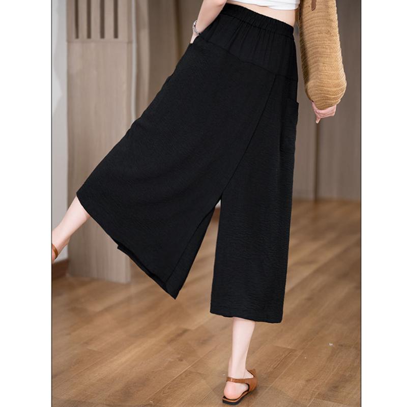 Women Thin Casual Calf Length Pants Girls Slim Fit Baggy Loose Slit Capri Pants Lady High Waisted White Coffee Black Mom Slacks