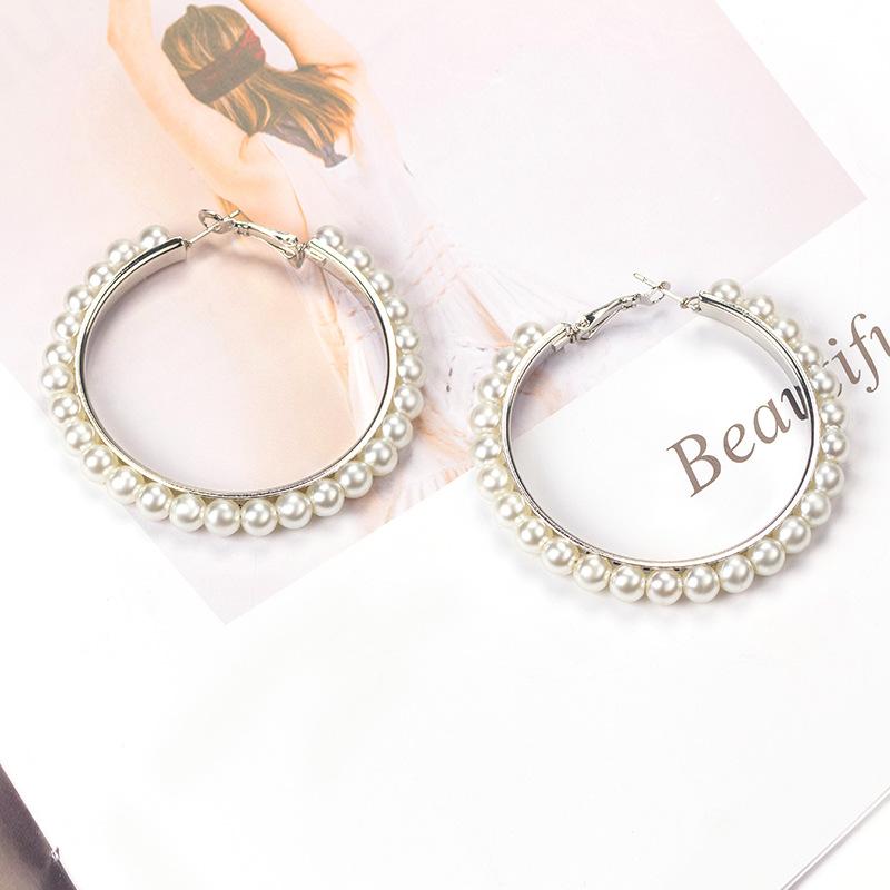 Gold And Silver Geometric Woven Pearl Rice Bead Earrings, Fashion Trend Earrings Retro